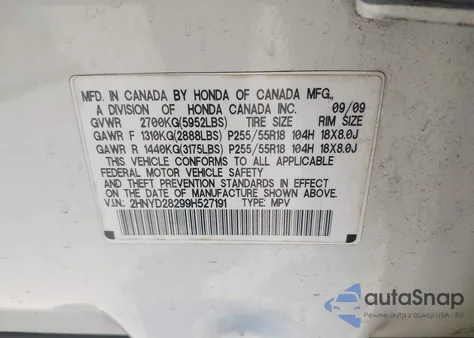 2009 Acura Mdx из США, поврежденный, VIN 2HNYD28299H527191